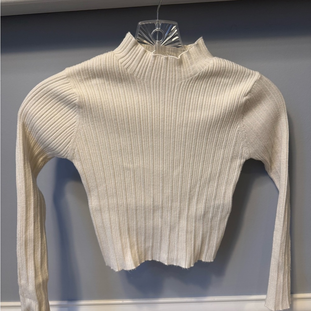 Zara Girl’s Cream Ribbed Knit Turtleneck Sweater